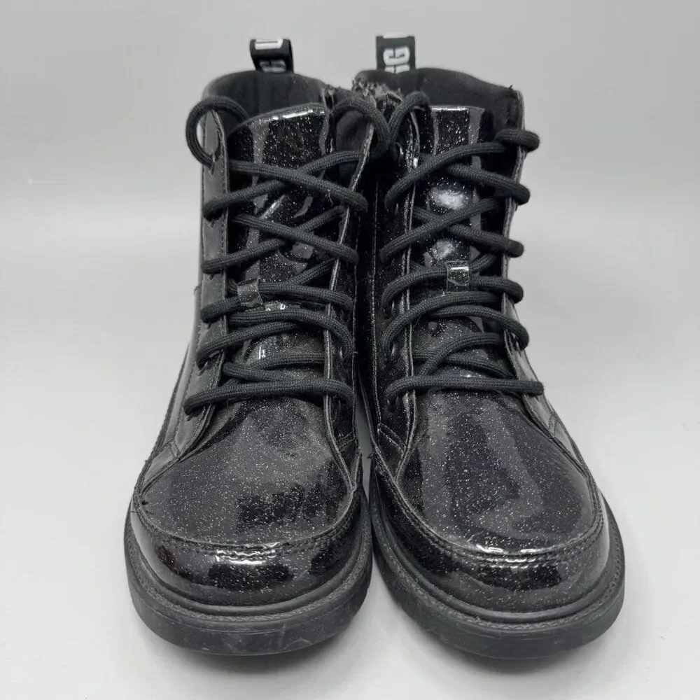 UGG Robley Youth Girls Black Glitter Zipper Lace Up Boots 1116377K Size 6